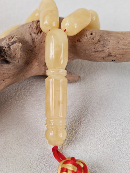 Milk & Royal White Baltic Amber Misbah | 44 Capsule Beads | 18.3 x 9.1mm | 48.2g