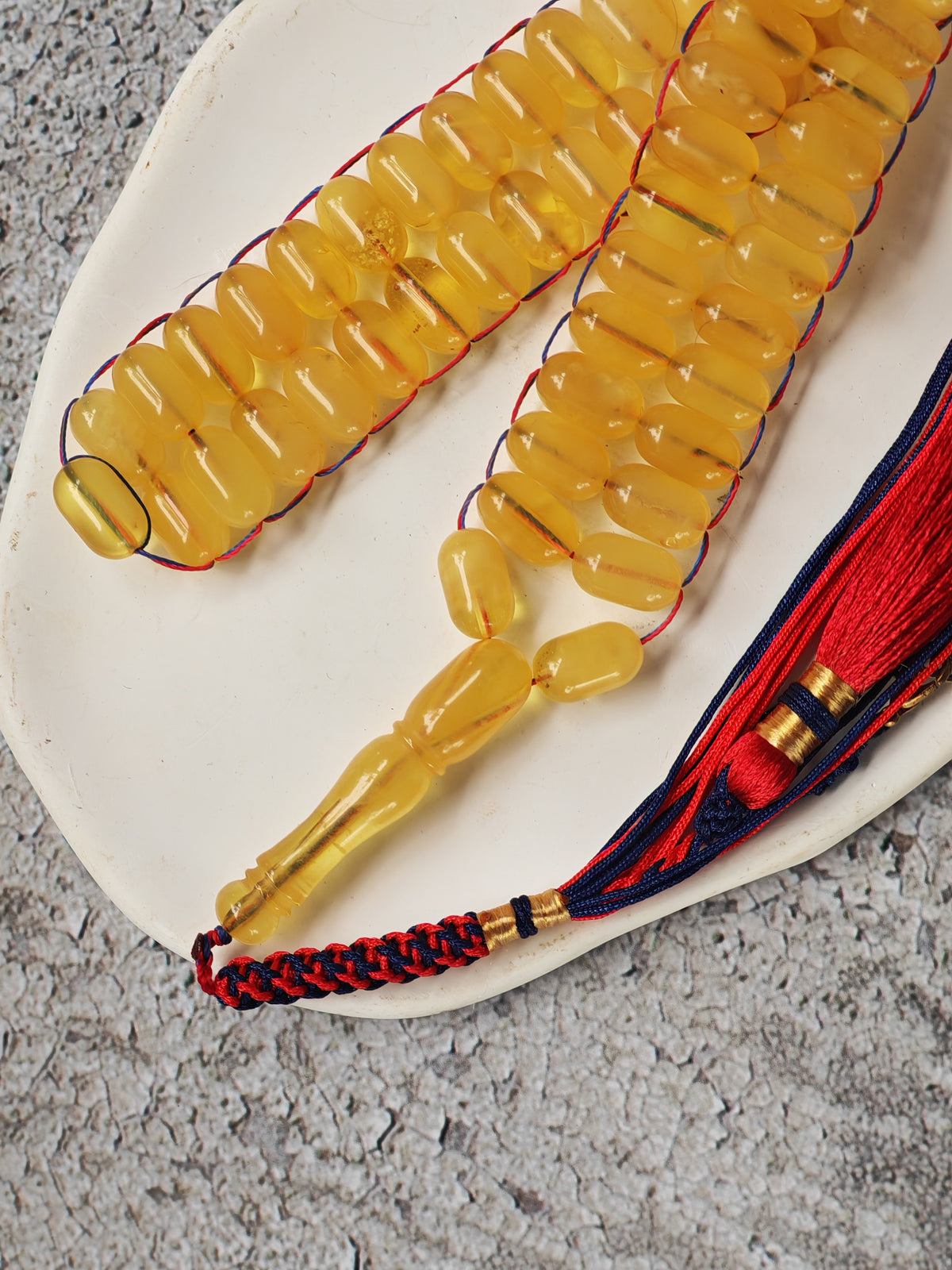 Aged Butterscotch & Honey Baltic Amber Tasbih | 50 Barrel Beads | Flat Design | 11.6 x 7mm | 22.3g
