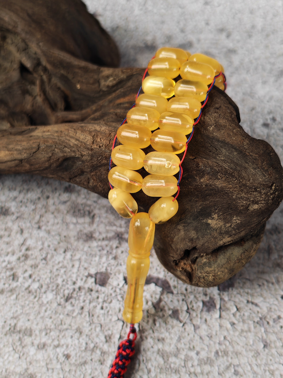 Aged Butterscotch & Honey Baltic Amber Tasbih | 50 Barrel Beads | Flat Design | 11.6 x 7mm | 22.3g