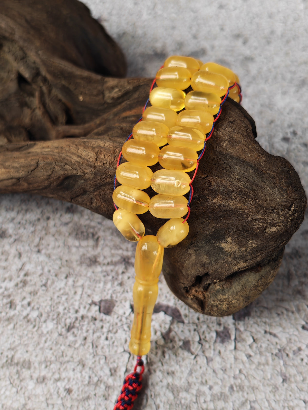 Aged Butterscotch & Honey Baltic Amber Tasbih | 50 Barrel Beads | Flat Design | 11.6 x 7mm | 22.3g
