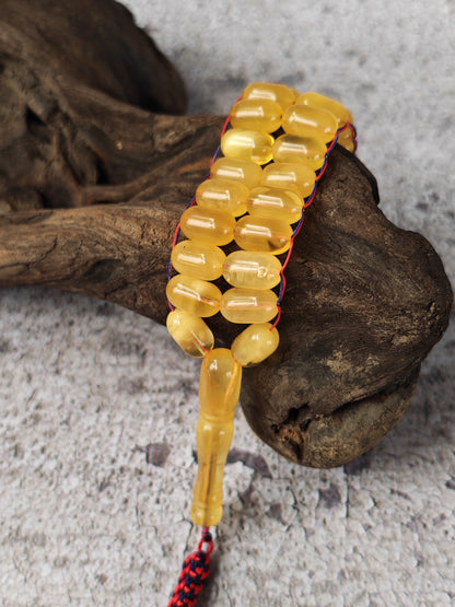 Aged Butterscotch & Honey Baltic Amber Tasbih | 50 Barrel Beads | Flat Design | 11.6 x 7mm | 22.3g
