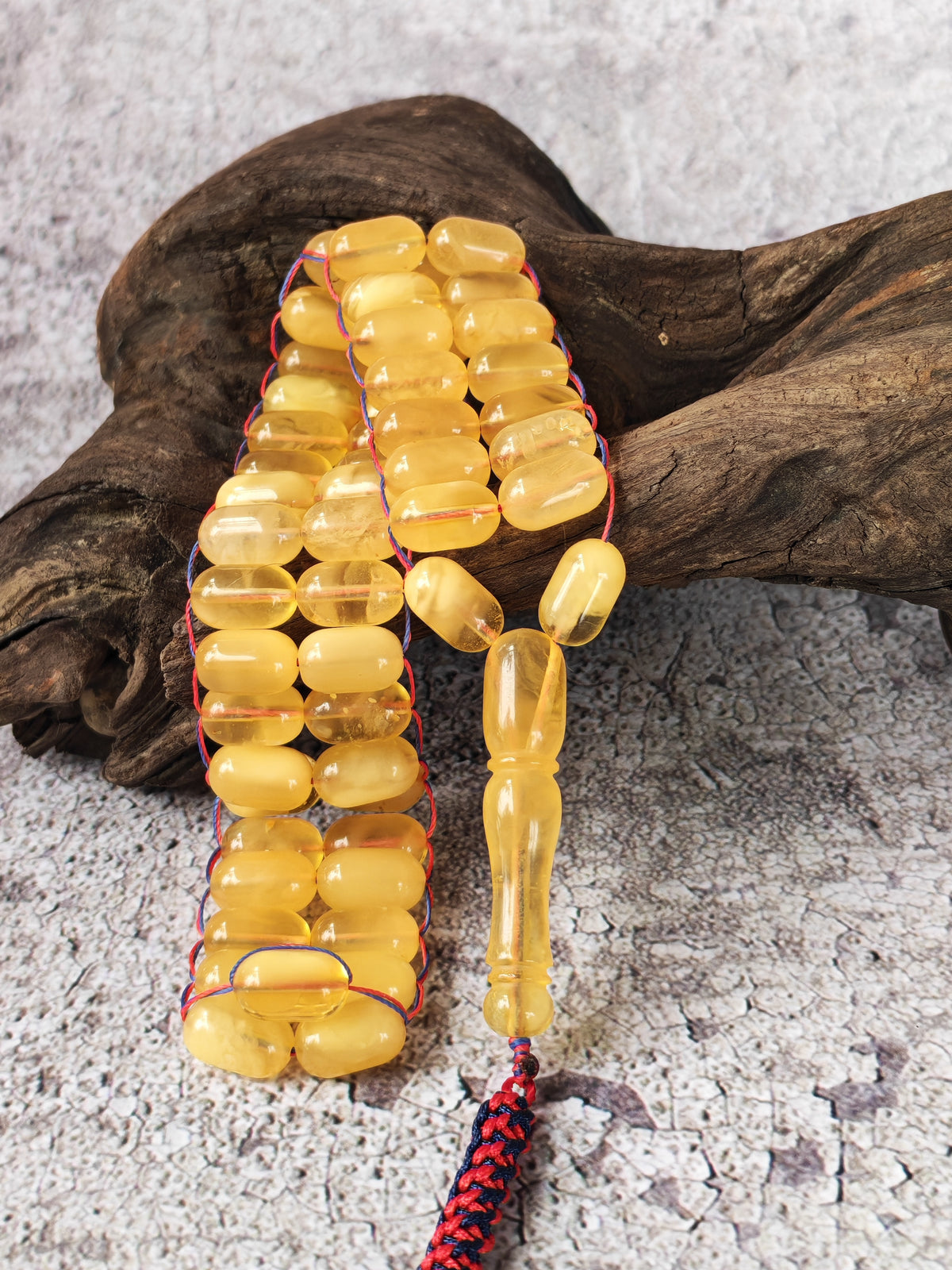 Aged Butterscotch & Honey Baltic Amber Tasbih | 50 Barrel Beads | Flat Design | 11.6 x 7mm | 22.3g