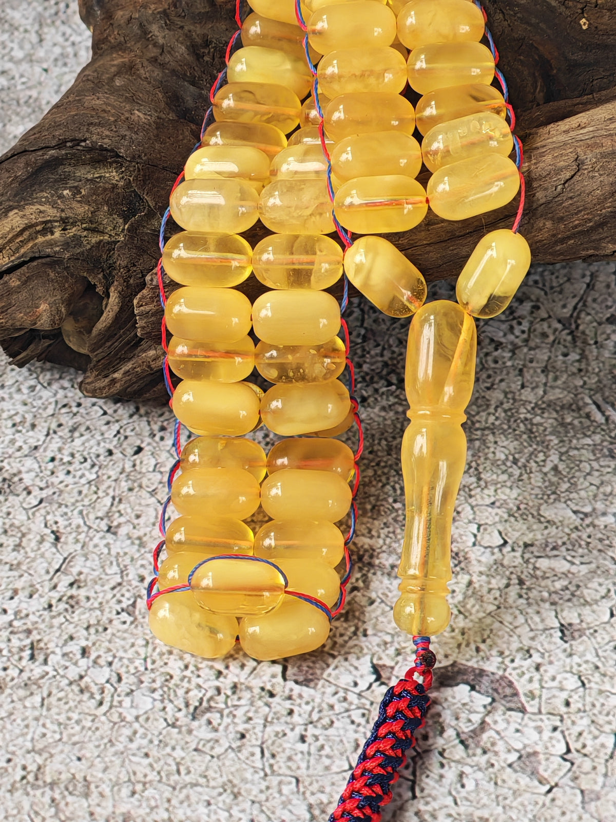 Aged Butterscotch & Honey Baltic Amber Tasbih | 50 Barrel Beads | Flat Design | 11.6 x 7mm | 22.3g