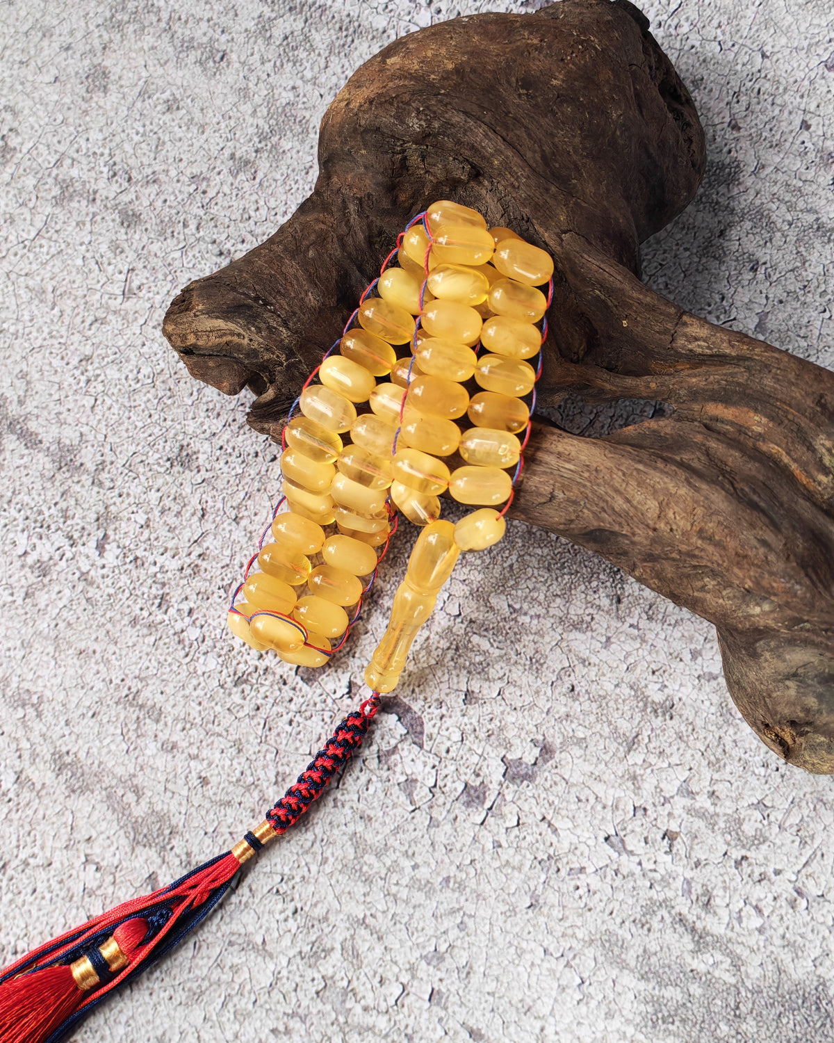 Aged Butterscotch & Honey Baltic Amber Tasbih | 50 Barrel Beads | Flat Design | 11.6 x 7mm | 22.3g