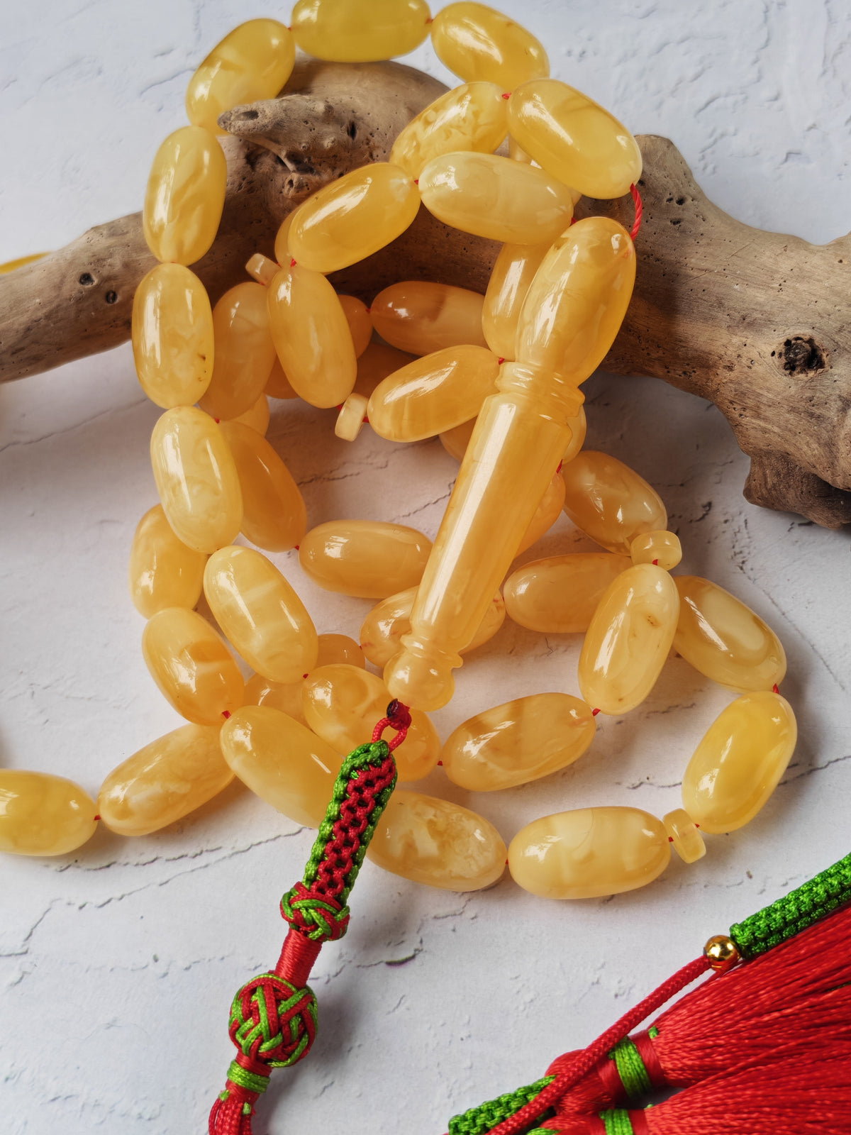Cloudy Baltic Amber Misbah | 49 Capsule Beads | Natural Inclusions | 57.6g