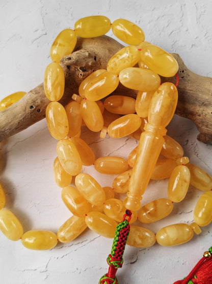 Cloudy Baltic Amber Misbah | 49 Capsule Beads | Natural Inclusions | 57.6g