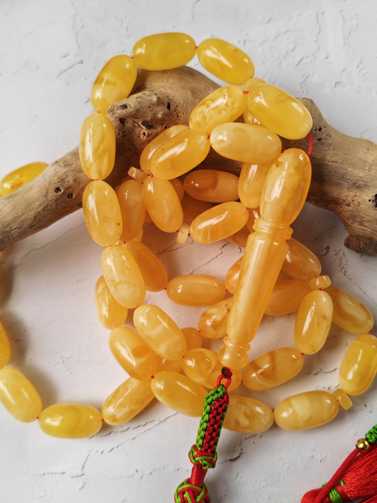 Cloudy Baltic Amber Misbah | 49 Capsule Beads | Natural Inclusions | 57.6g