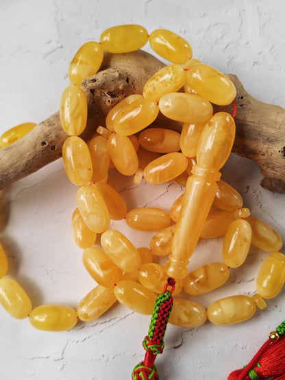 Cloudy Baltic Amber Misbah | 49 Capsule Beads | Natural Inclusions | 57.6g