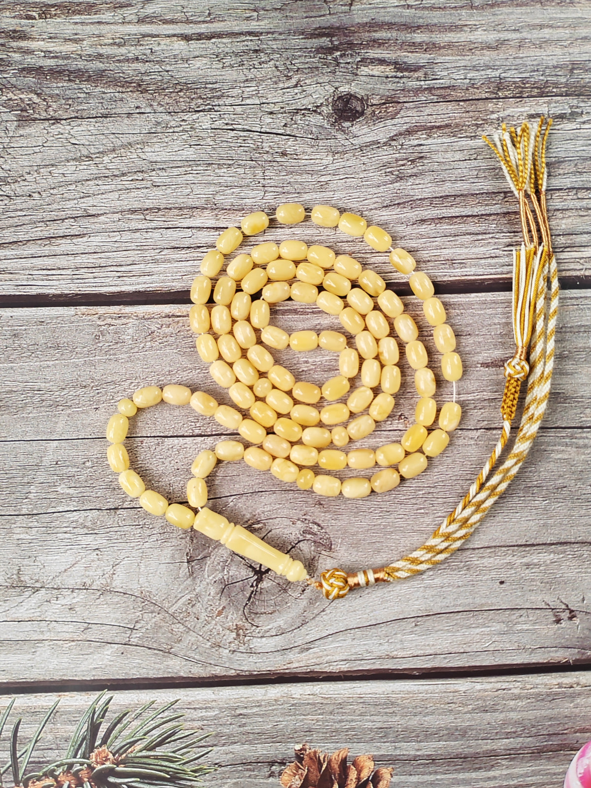Creamy Baltic Amber Misbah | 93 Micro Capsule Beads | 9 x 6.2mm | 21.8g