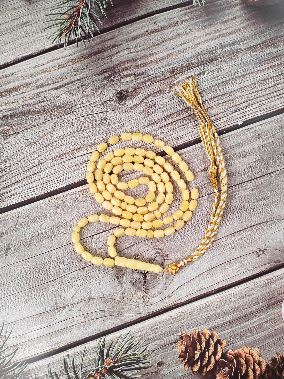 Creamy Baltic Amber Misbah | 93 Micro Capsule Beads | 9 x 6.2mm | 21.8g
