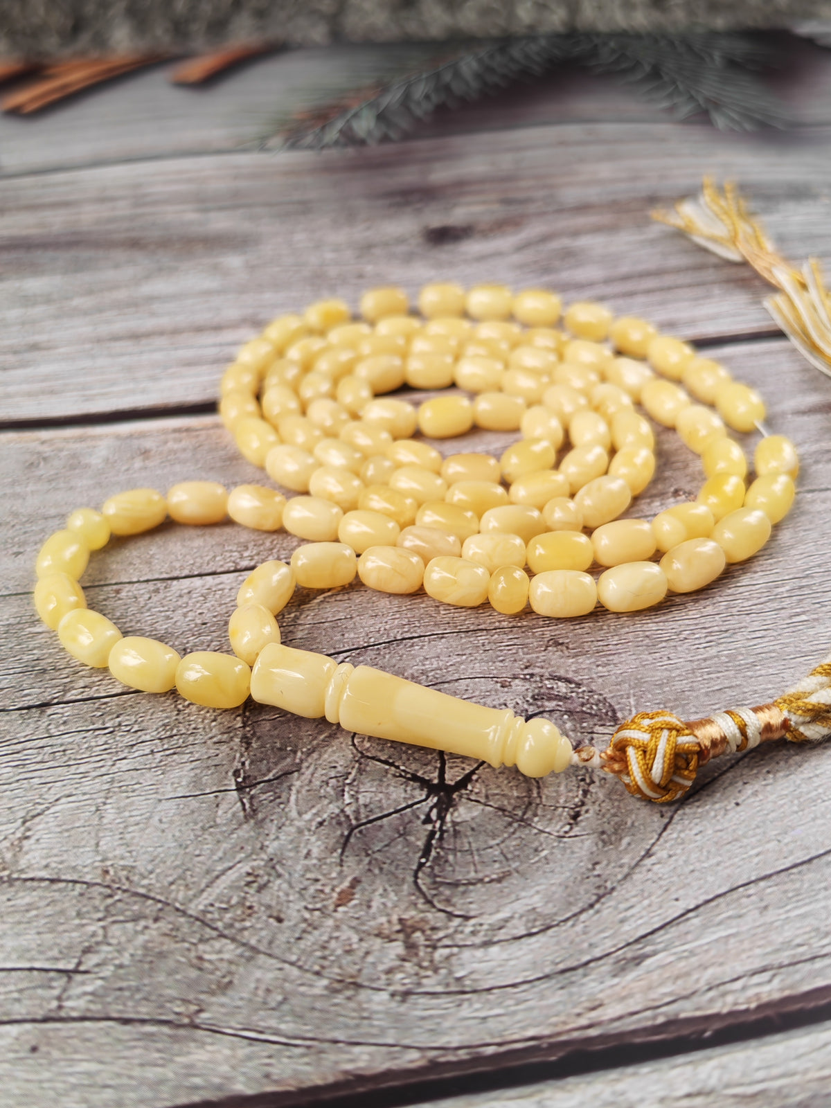 Creamy Baltic Amber Misbah | 93 Micro Capsule Beads | 9 x 6.2mm | 21.8g
