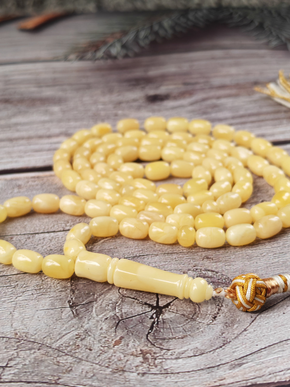Creamy Baltic Amber Misbah | 93 Micro Capsule Beads | 9 x 6.2mm | 21.8g