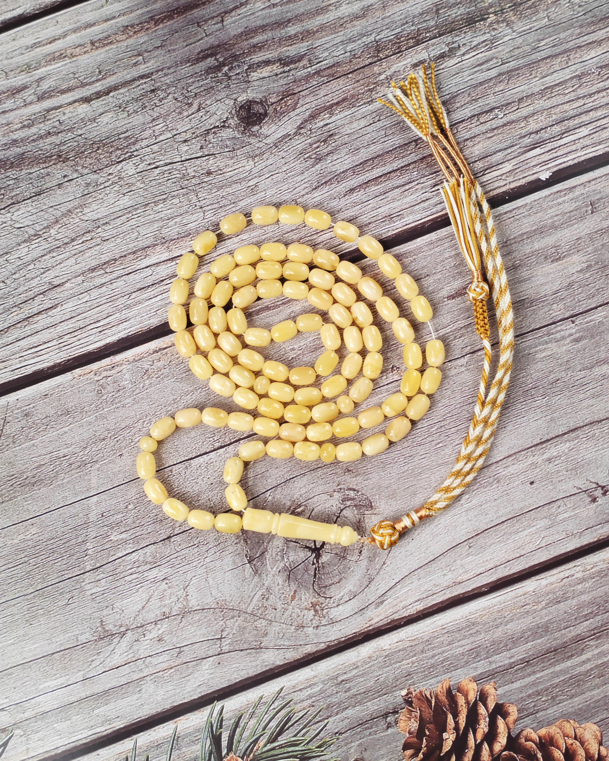 Creamy Baltic Amber Misbah | 93 Micro Capsule Beads | 9 x 6.2mm | 21.8g