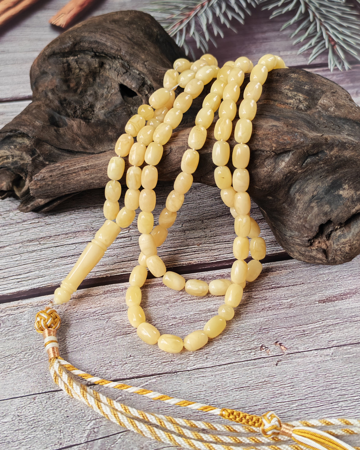 Creamy Baltic Amber Misbah | 93 Micro Capsule Beads | 9 x 6.2mm | 21.8g