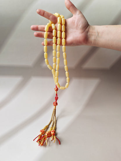Milk & Royal White Baltic Amber Misbah | 44 Capsule Beads | 18.3 x 9.1mm | 48.2g
