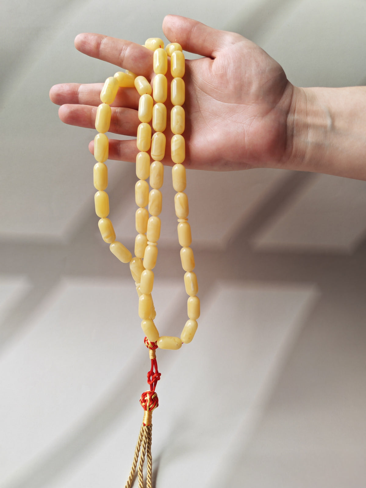 Milk & Royal White Baltic Amber Misbah | 44 Capsule Beads | 18.3 x 9.1mm | 48.2g