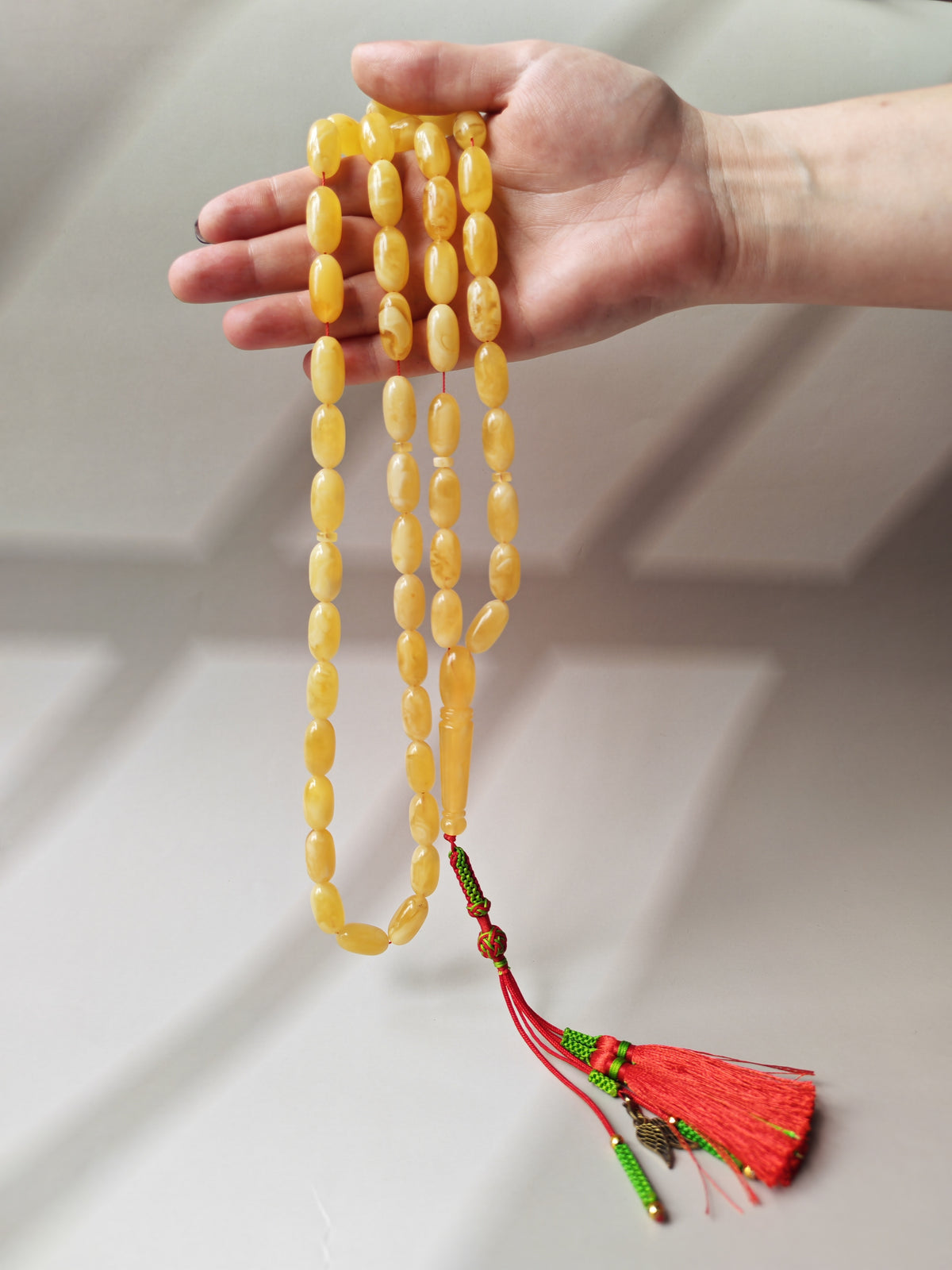 Cloudy Baltic Amber Misbah | 49 Capsule Beads | Natural Inclusions | 57.6g