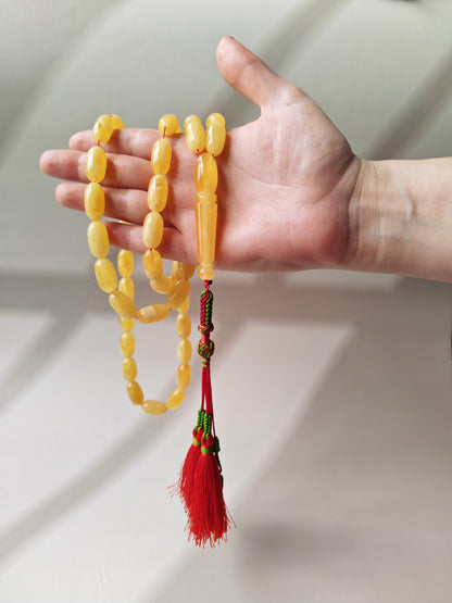 Cloudy Baltic Amber Misbah | 49 Capsule Beads | Natural Inclusions | 57.6g