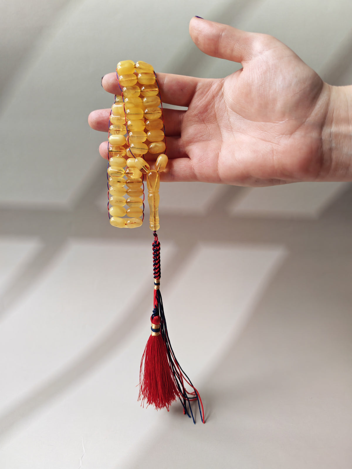 Aged Butterscotch & Honey Baltic Amber Tasbih | 50 Barrel Beads | Flat Design | 11.6 x 7mm | 22.3g