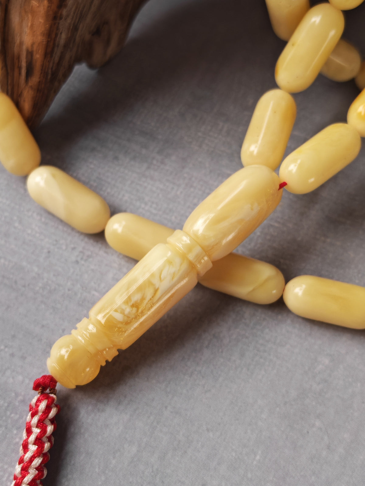 Creamy Baltic Amber Misbah | 49 Capsule Beads | 16 x 7mm | 30g