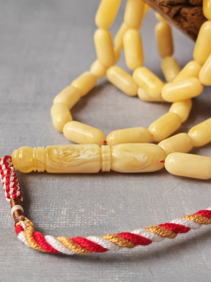 Creamy Baltic Amber Misbah | 49 Capsule Beads | 16 x 7mm | 30g