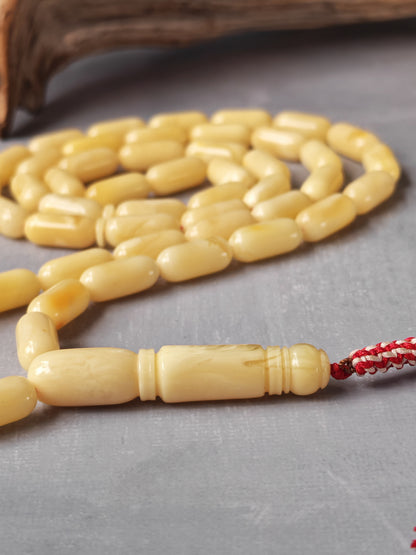 Creamy Baltic Amber Misbah | 49 Capsule Beads | 16 x 7mm | 30g