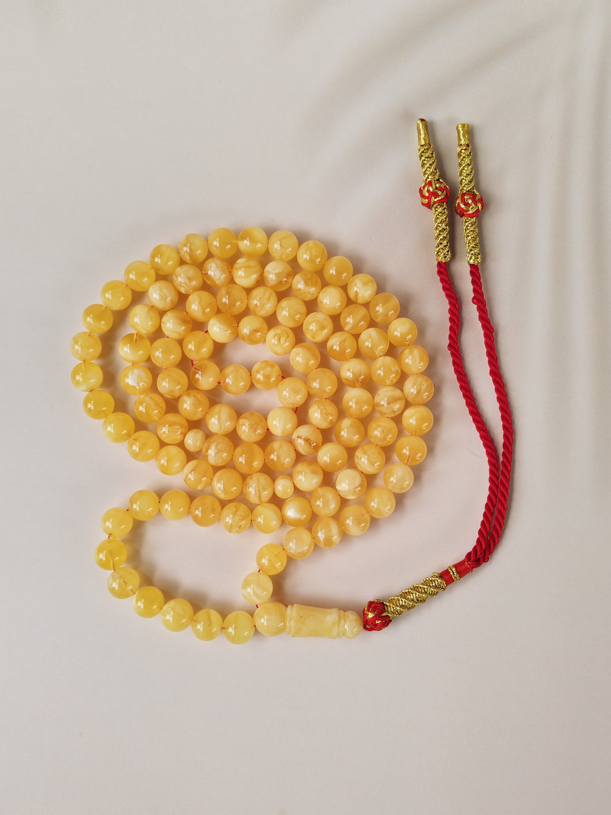 Butterscotch Baltic Amber Misbah | 99 Round Beads | 9.5mm | Cloudy & Milk Inclusions | 53g