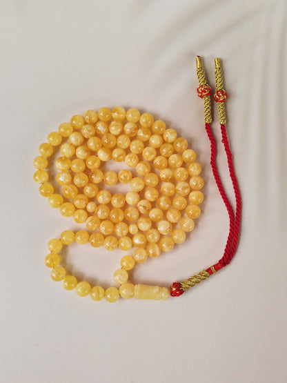 Butterscotch Baltic Amber Misbah | 99 Round Beads | 9.5mm | Cloudy & Milk Inclusions | 53g