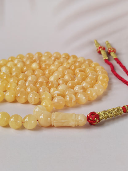 Butterscotch Baltic Amber Misbah | 99 Round Beads | 9.5mm | Cloudy & Milk Inclusions | 53g