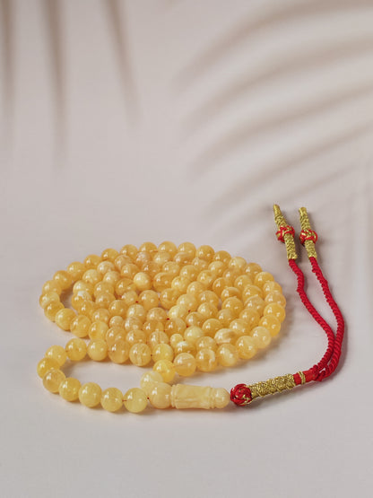 Butterscotch Baltic Amber Misbah | 99 Round Beads | 9.5mm | Cloudy & Milk Inclusions | 53g