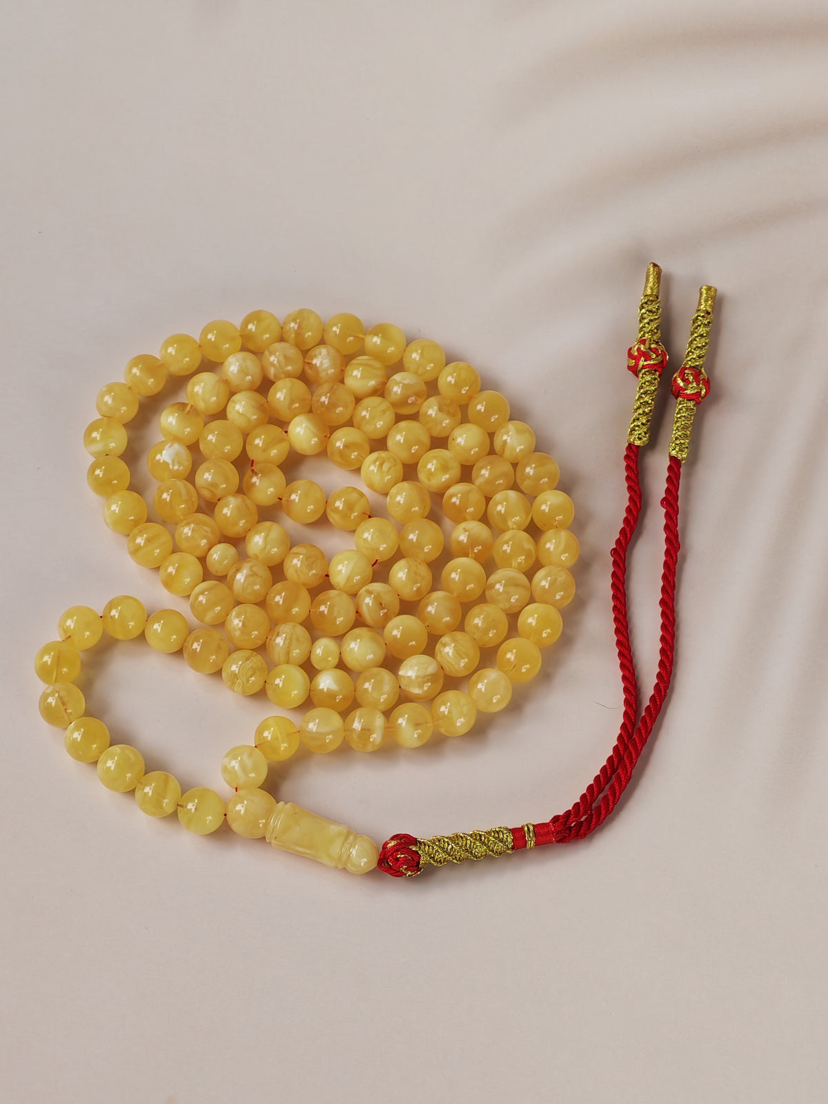 Butterscotch Baltic Amber Misbah | 99 Round Beads | 9.5mm | Cloudy & Milk Inclusions | 53g