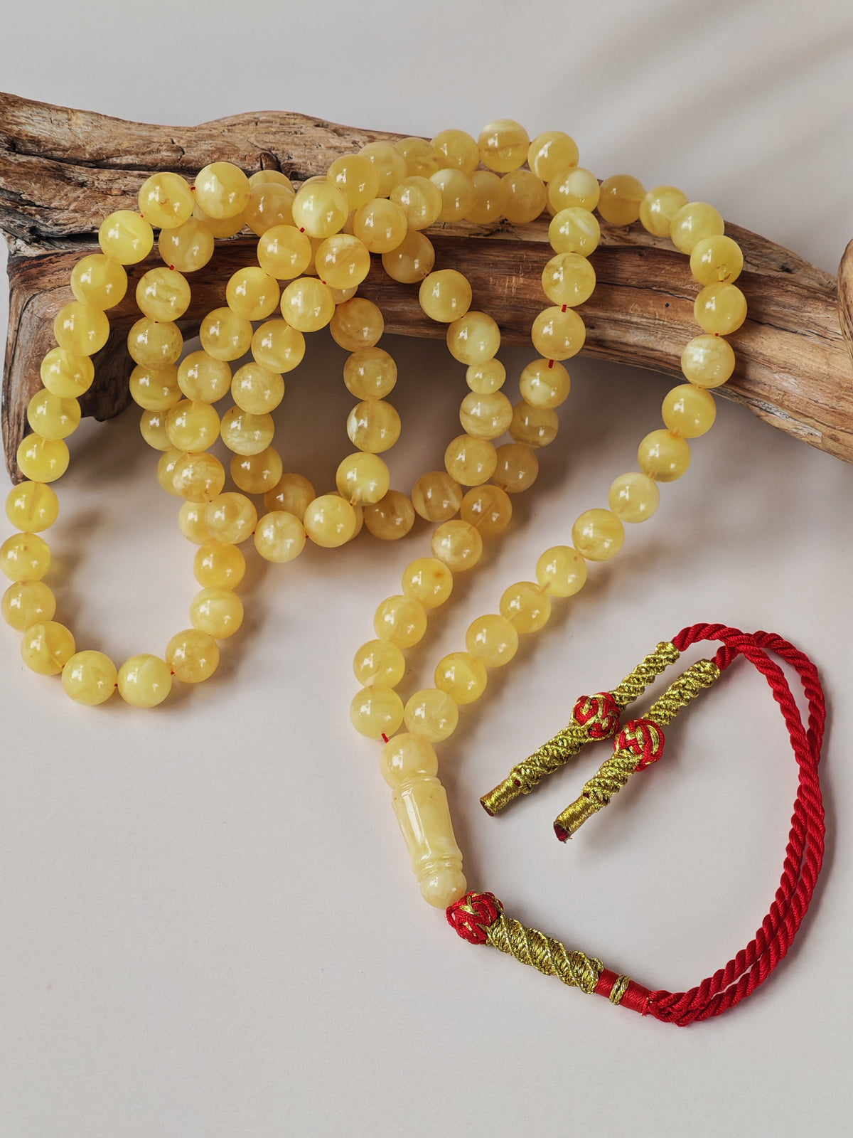 Butterscotch Baltic Amber Misbah | 99 Round Beads | 9.5mm | Cloudy & Milk Inclusions | 53g