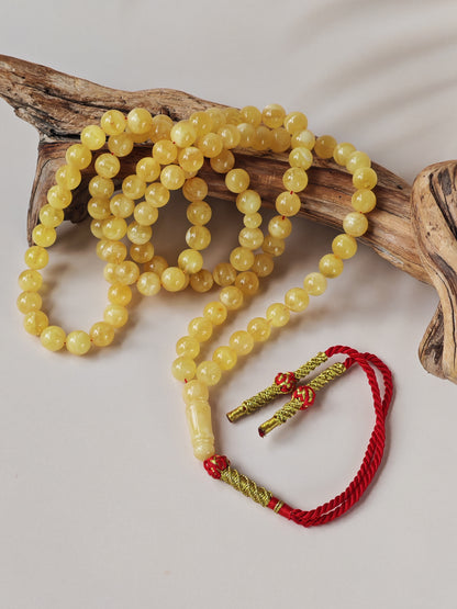 Butterscotch Baltic Amber Misbah | 99 Round Beads | 9.5mm | Cloudy & Milk Inclusions | 53g