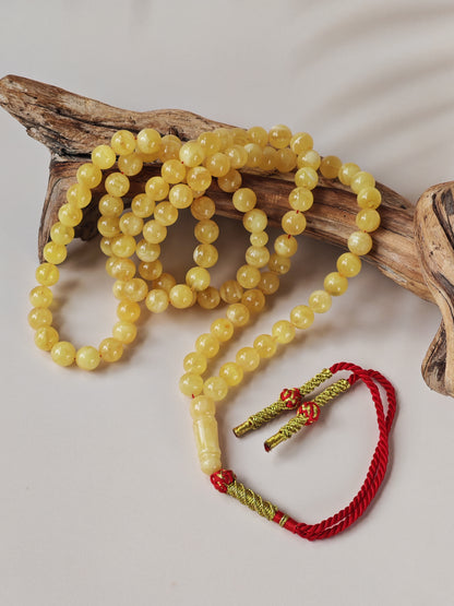Butterscotch Baltic Amber Misbah | 99 Round Beads | 9.5mm | Cloudy & Milk Inclusions | 53g