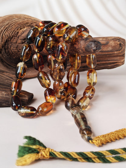 Raw Cognac Baltic Amber Misbah | 42 Capsule Beads | 16 x 9.1mm | Thick String | 37.3g