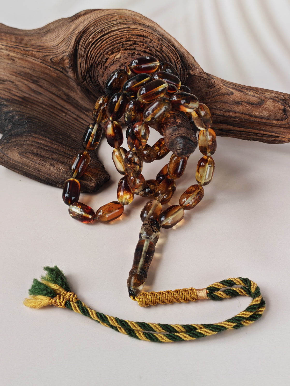 Raw Cognac Baltic Amber Misbah | 42 Capsule Beads | 16 x 9.1mm | Thick String | 37.3g