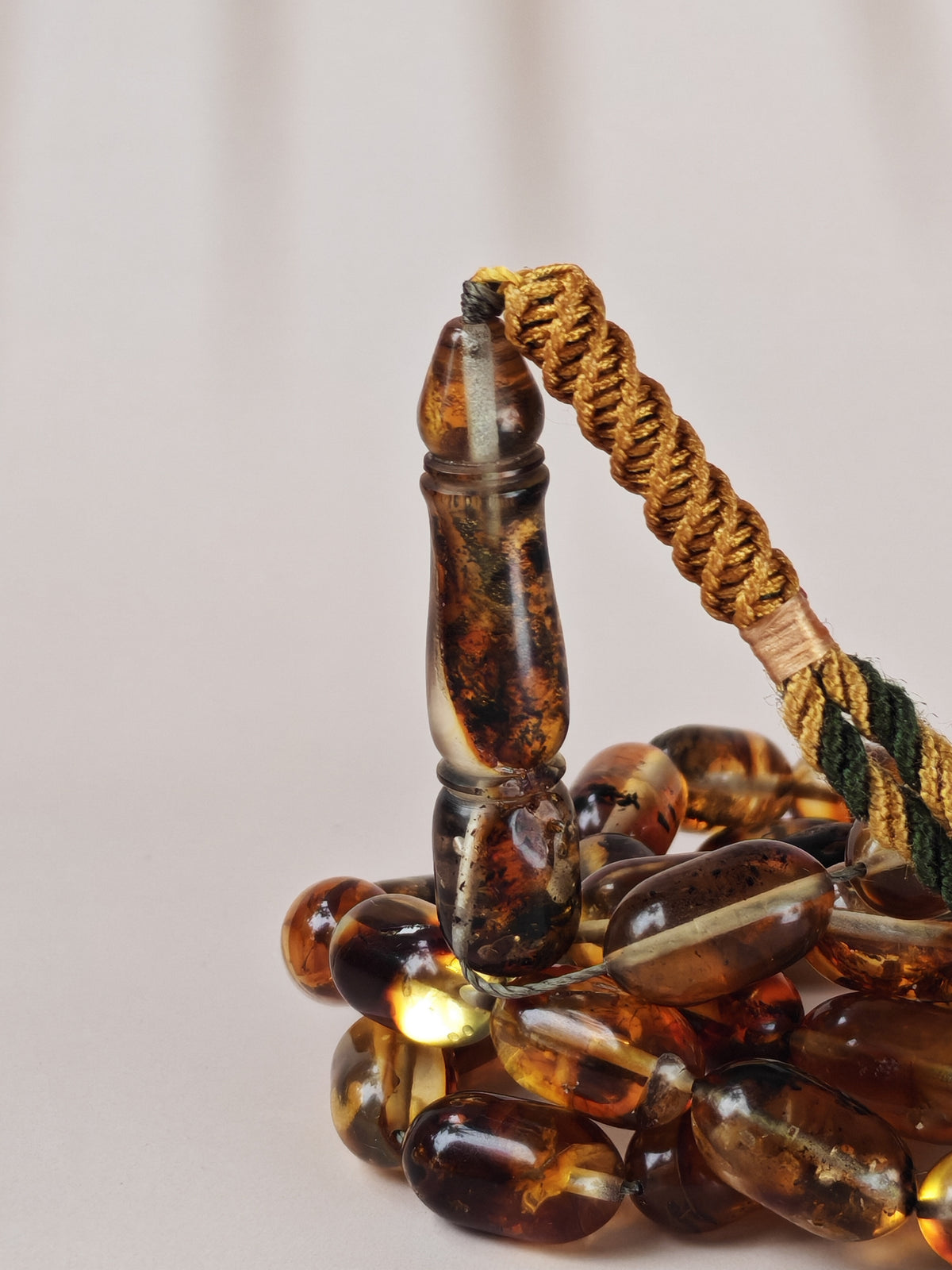 Raw Cognac Baltic Amber Misbah | 42 Capsule Beads | 16 x 9.1mm | Thick String | 37.3g