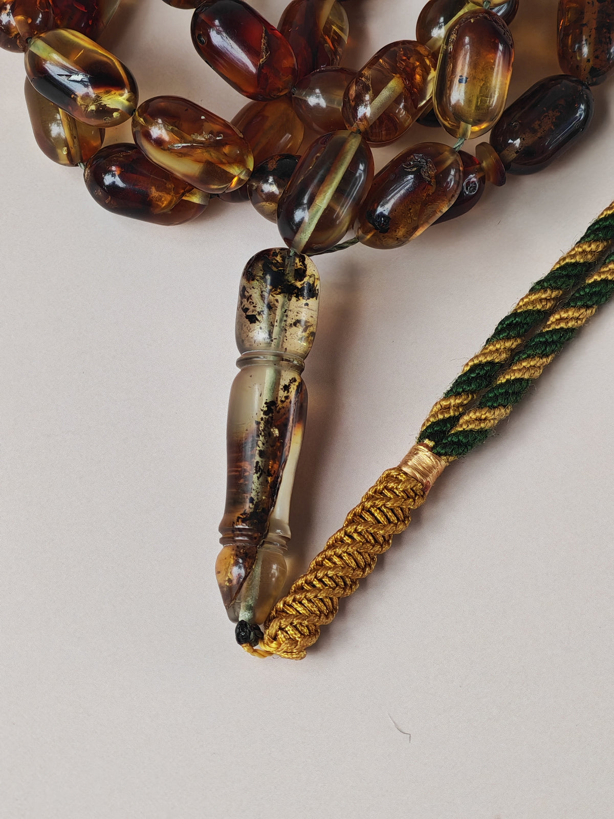 Raw Cognac Baltic Amber Misbah | 42 Capsule Beads | 16 x 9.1mm | Thick String | 37.3g