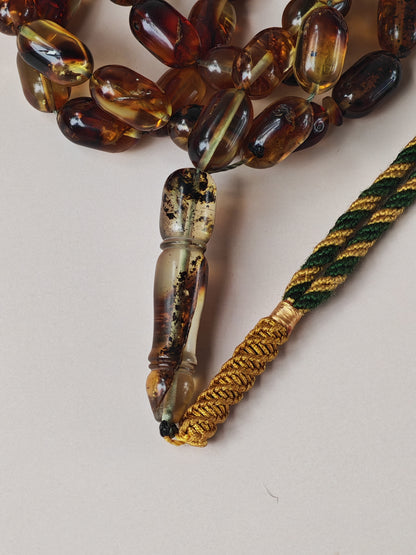 Raw Cognac Baltic Amber Misbah | 42 Capsule Beads | 16 x 9.1mm | Thick String | 37.3g