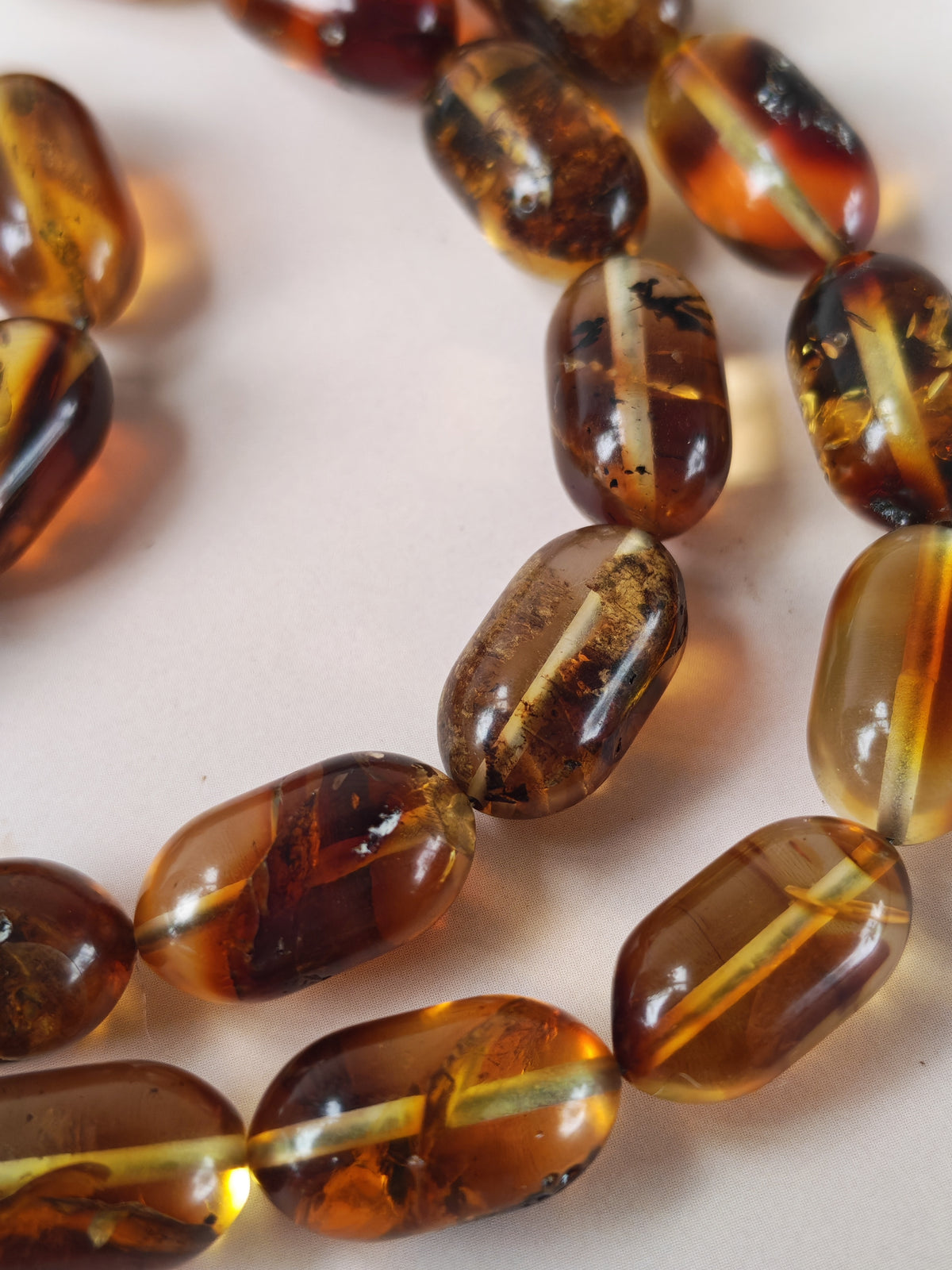 Raw Cognac Baltic Amber Misbah | 42 Capsule Beads | 16 x 9.1mm | Thick String | 37.3g