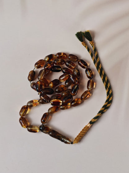 Raw Cognac Baltic Amber Misbah | 42 Capsule Beads | 16 x 9.1mm | Thick String | 37.3g