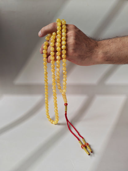 Butterscotch Baltic Amber Misbah | 99 Round Beads | 9.5mm | Cloudy & Milk Inclusions | 53g