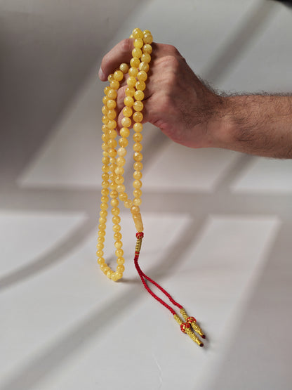Butterscotch Baltic Amber Misbah | 99 Round Beads | 9.5mm | Cloudy & Milk Inclusions | 53g