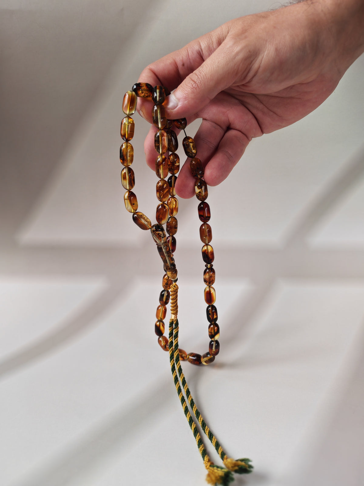 Raw Cognac Baltic Amber Misbah | 42 Capsule Beads | 16 x 9.1mm | Thick String | 37.3g