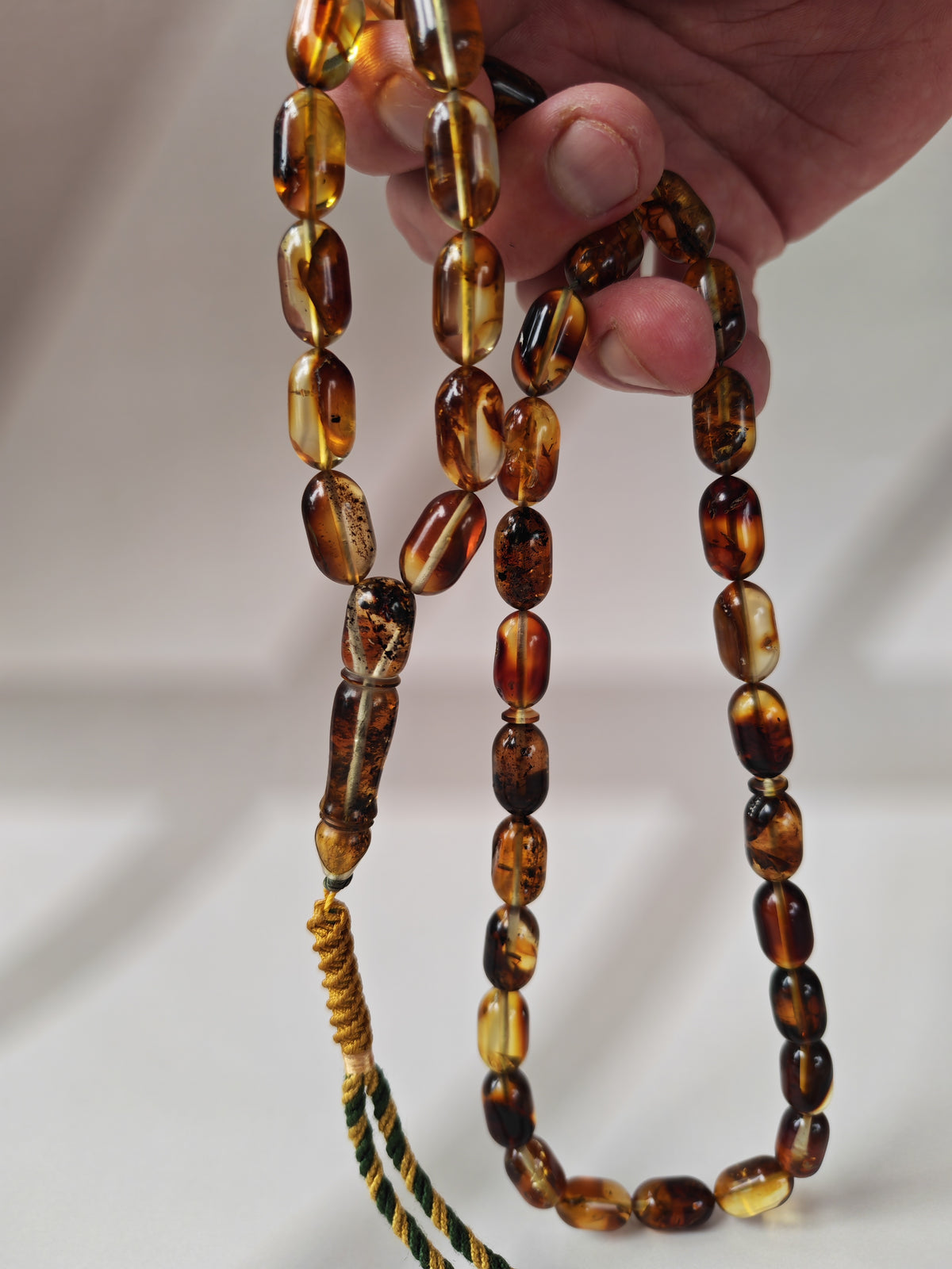 Raw Cognac Baltic Amber Misbah | 42 Capsule Beads | 16 x 9.1mm | Thick String | 37.3g