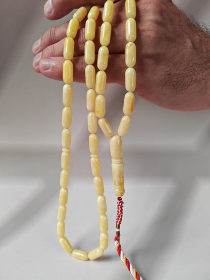 Creamy Baltic Amber Misbah | 49 Capsule Beads | 16 x 7mm | 30g