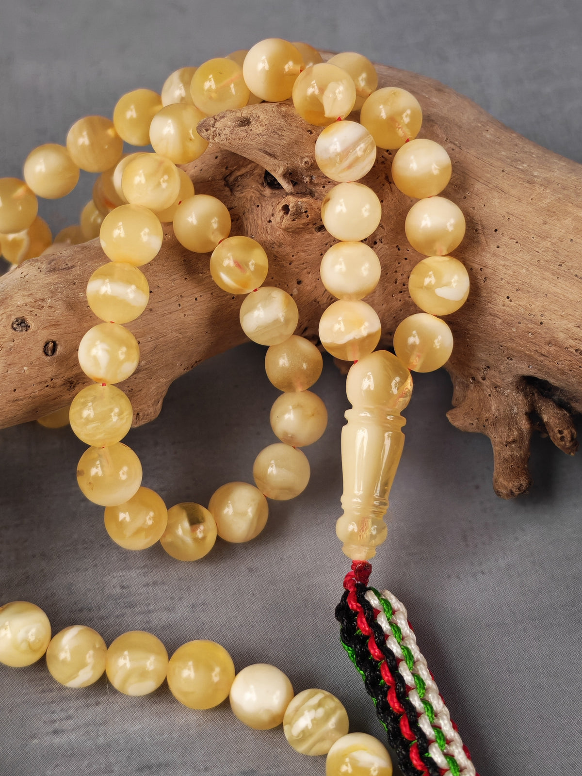 Tiger Baltic Amber Misbah | 99 Micro Round Beads | 6mm | Half-Half Imami | 12.7g