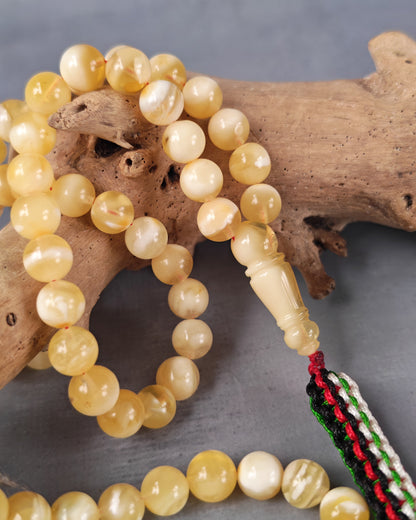 Tiger Baltic Amber Misbah | 99 Micro Round Beads | 6mm | Half-Half Imami | 12.7g