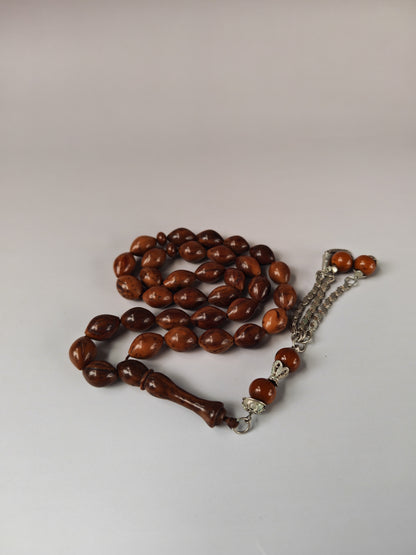 Antique Kokka Seed Wood Tasbih | 33 Olive Beads | Ottoman Egyptian | Silver Tassel | 33.3g