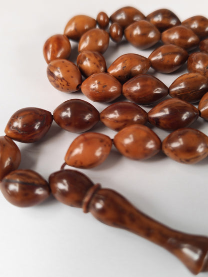 Antique Kokka Seed Wood Tasbih | 33 Olive Beads | Ottoman Egyptian | Silver Tassel | 33.3g